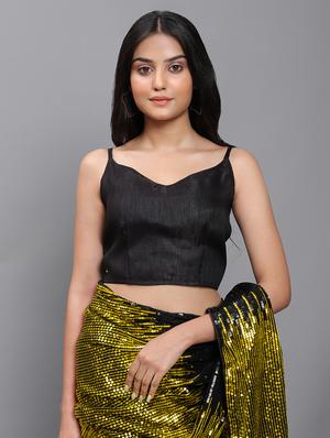 gold georgette embroidered saree with blouse - 18389056 - Standard Image - 3