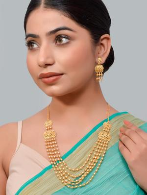 gold brass necklaces and earring - 18389071 - Standard Image - 4