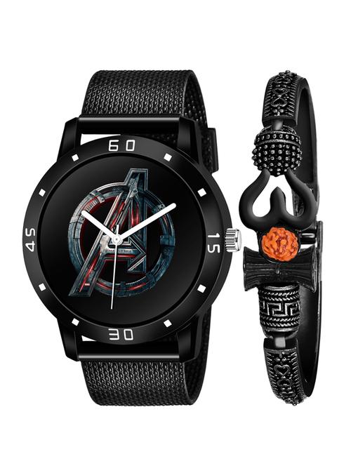 kajaru new fancy stylish - black pu strap & mahadev bracelet combo watch - 18389178 - Standard Image - 1