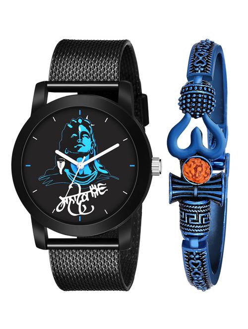 kajaru new fancy stylish - black pu strap & mahadev bracelet combo watch - 18389212 - Very Small Image - 1