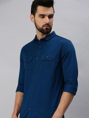 light blue solid casual shirt - 18389639 - Standard Image - 2