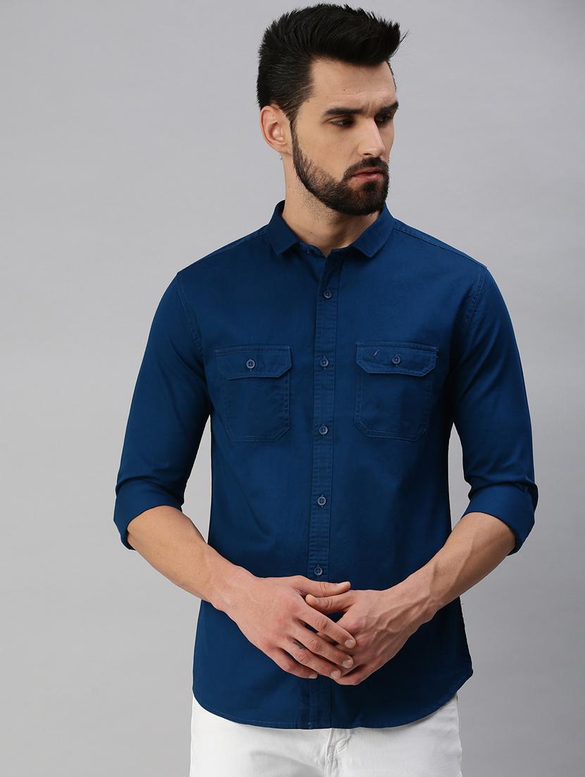 light blue solid casual shirt - 18389639 - Zoom Image - 1