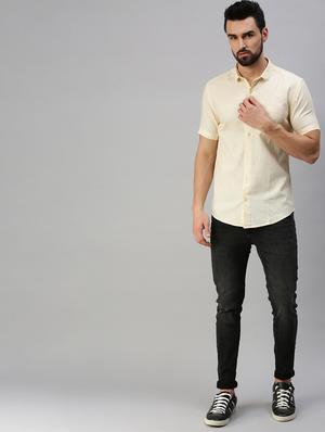 beige solid casual shirt - 18389647 - Standard Image - 4