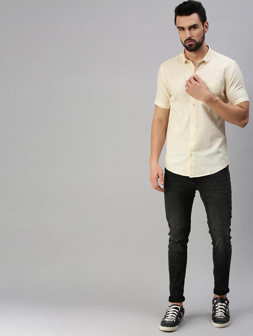 beige solid casual shirt - 18389647 - Zoom Image - 4