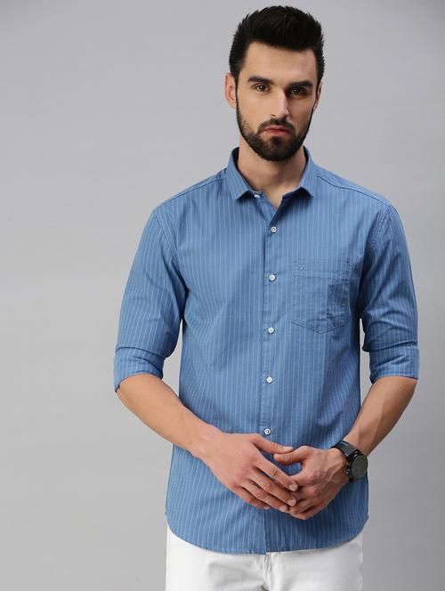 blue striped casual shirt - 18389685 - Standard Image - 1