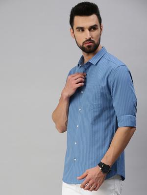 blue striped casual shirt - 18389685 - Standard Image - 2