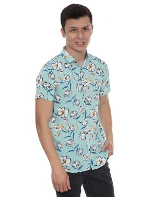 green printed casual shirt - 18389917 - Standard Image - 3