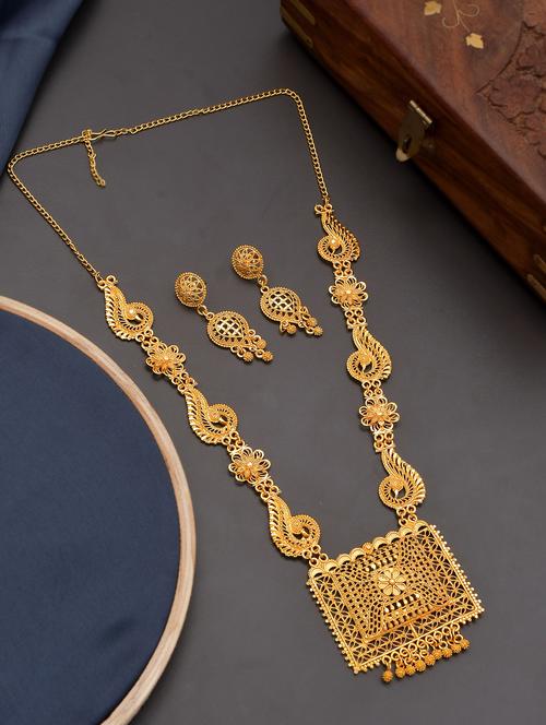 gold brass necklaces and earring - 18390150 - Standard Image - 1