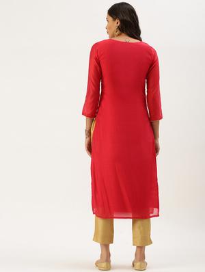 red organza straight kurta - 18390236 - Standard Image - 3