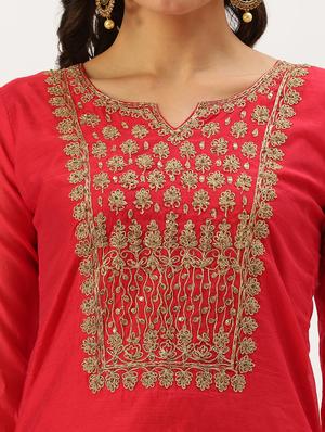 red organza straight kurta - 18390236 - Standard Image - 4