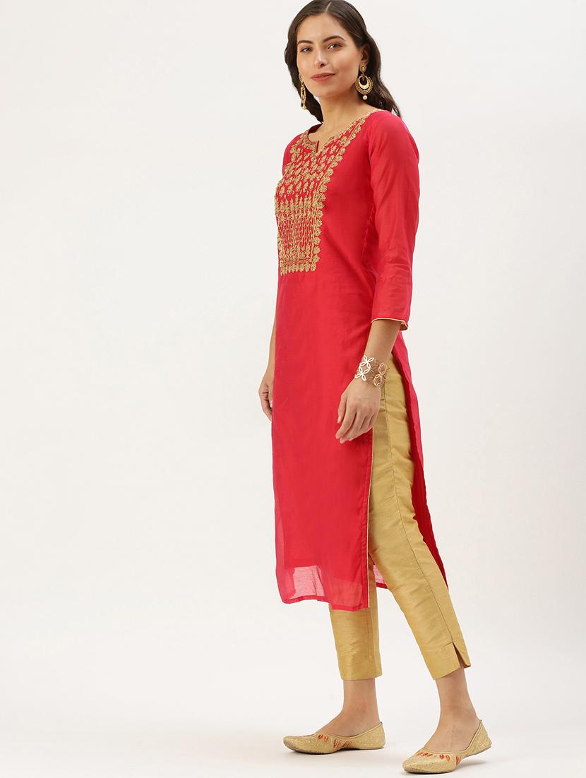 red organza straight kurta - 18390236 - Zoom Image - 2