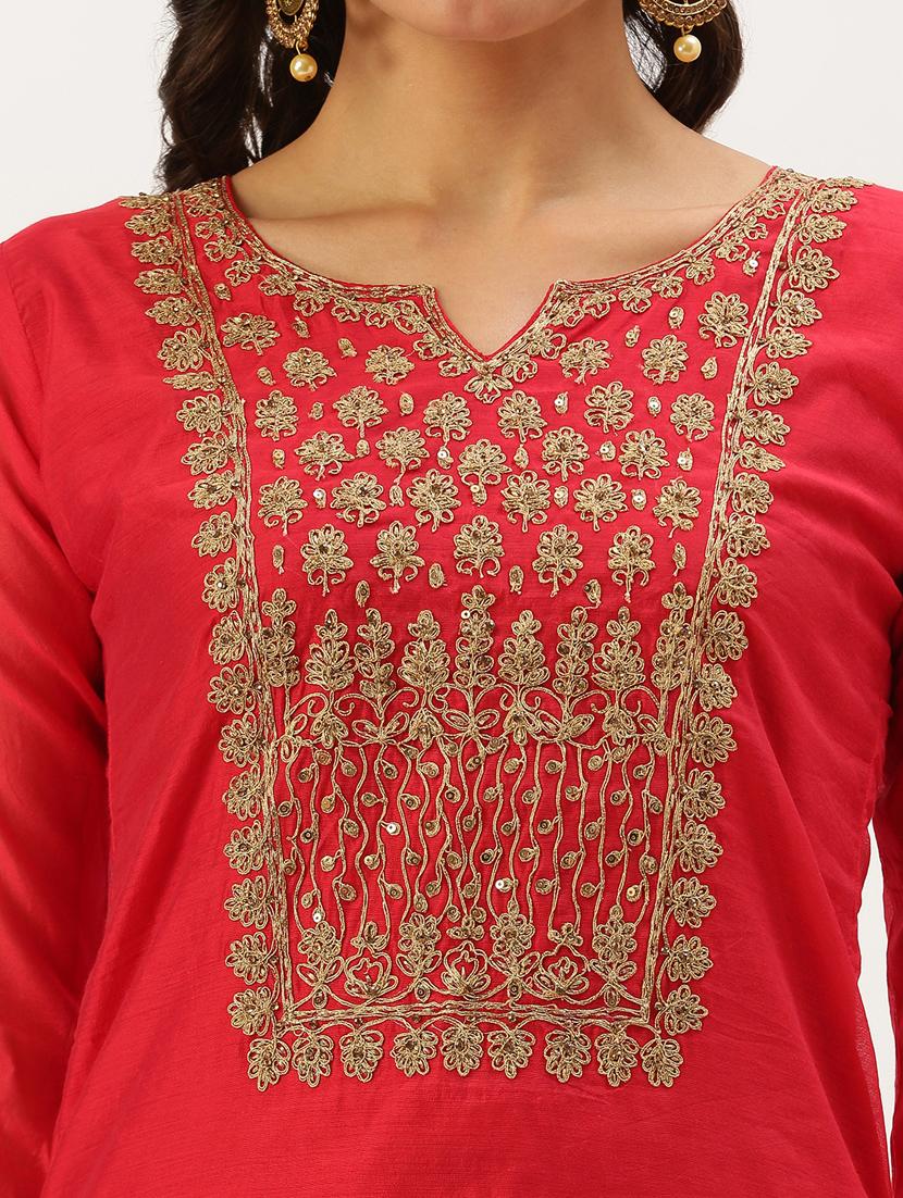red organza straight kurta - 18390236 - Zoom Image - 4