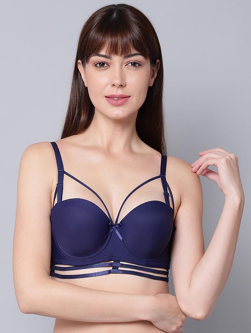 navy blue solid balconette bra - 18390770 - Zoom Image - 1