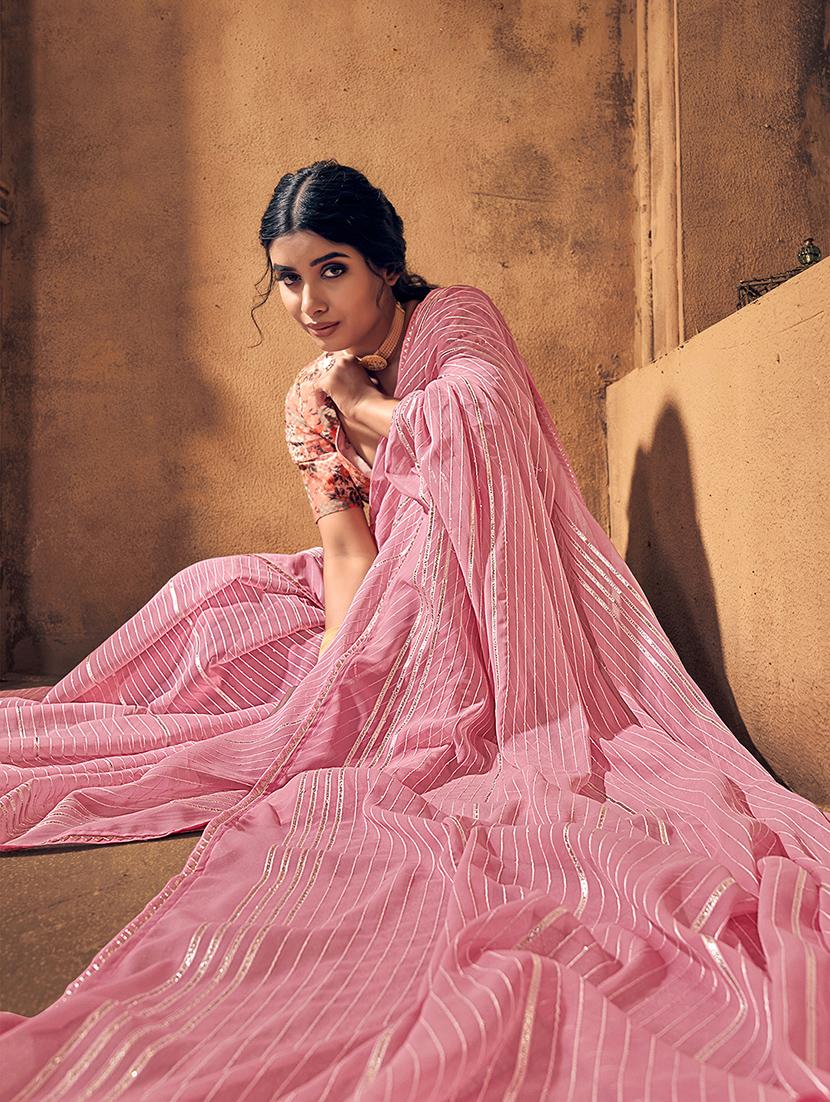 pink georgette saree with blouse - 18391048 - Zoom Image - 3