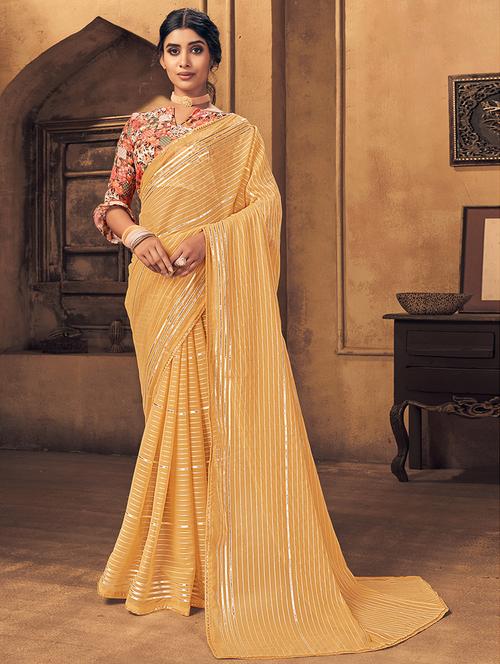 cream georgette saree with blouse - 18391051 - Standard Image - 1