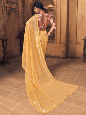 cream georgette saree with blouse - 18391051 - Standard Image - 2