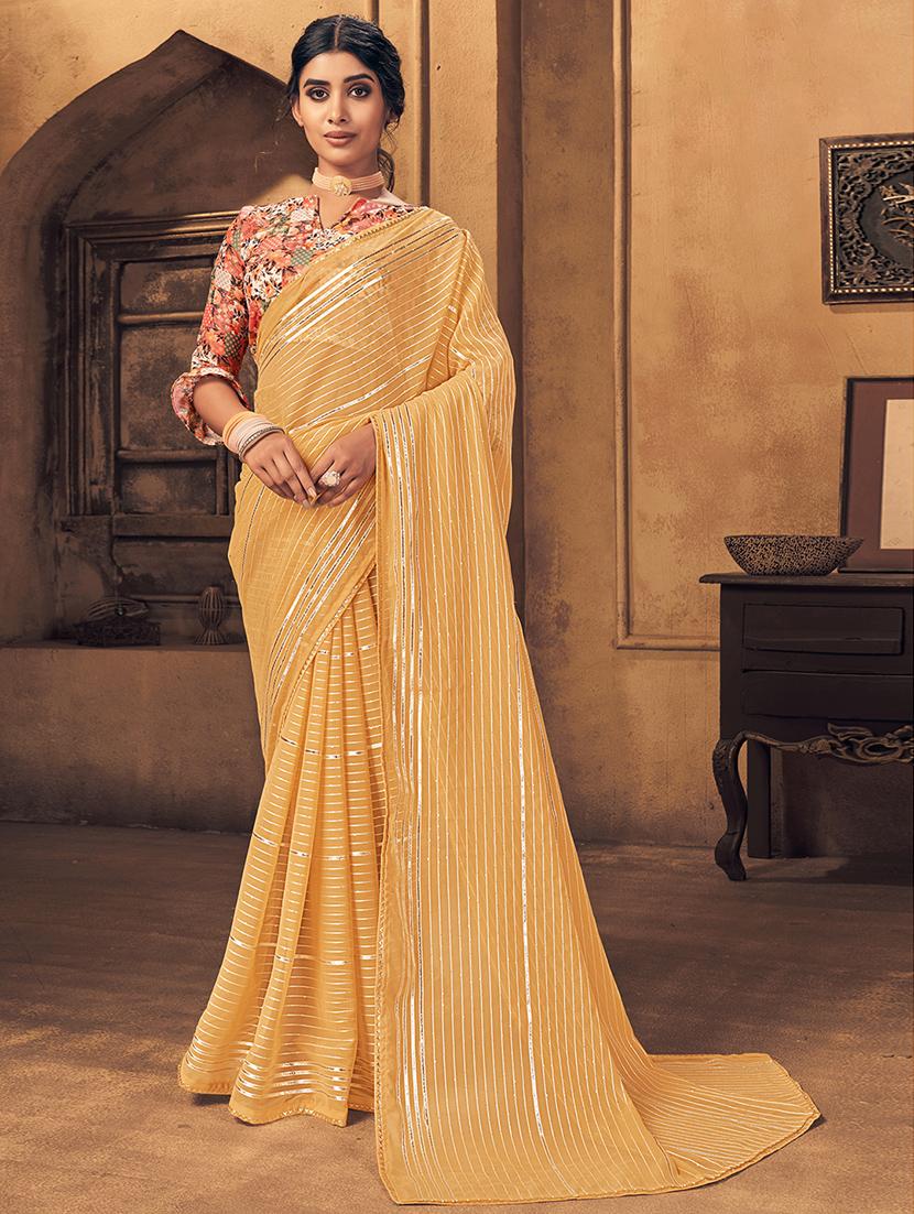 cream georgette saree with blouse - 18391051 - Zoom Image - 1