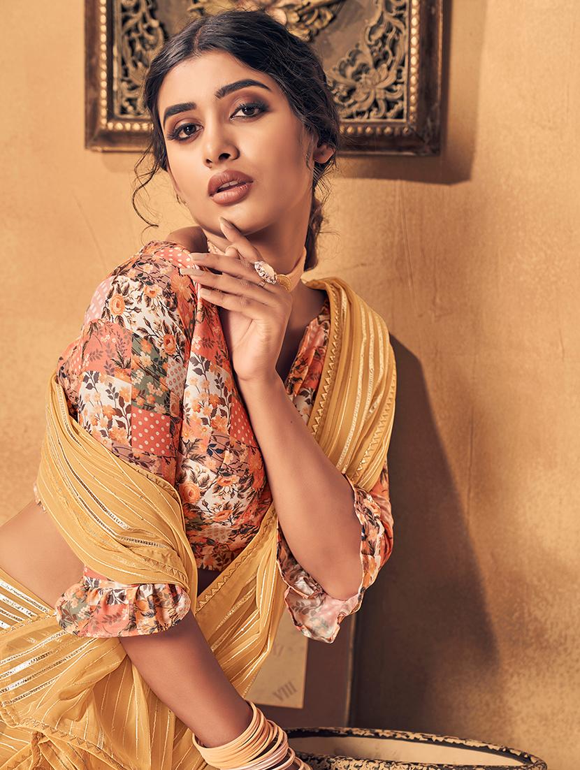 cream georgette saree with blouse - 18391051 - Zoom Image - 3
