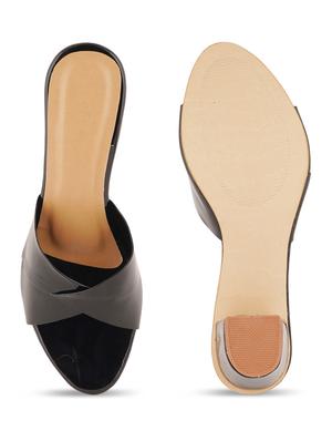 black synthetic slip on sandals - 18391559 - Standard Image - 3