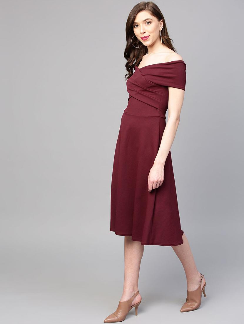 off shoulder solid a-line dress - 18391824 - Zoom Image - 2