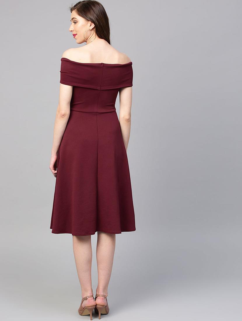 off shoulder solid a-line dress - 18391824 - Zoom Image - 3