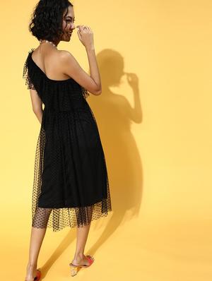 single shoulder solid fit & flare dress - 18391942 - Standard Image - 4