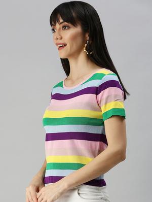 round neck striped crop top - 18391994 - Standard Image - 2