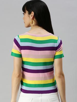round neck striped crop top - 18391994 - Standard Image - 3