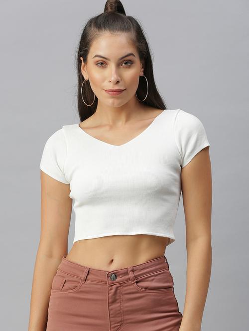 v-neck solid open back & tie top - 18392107 - Standard Image - 1