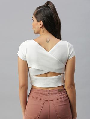 v-neck solid open back & tie top - 18392107 - Standard Image - 3