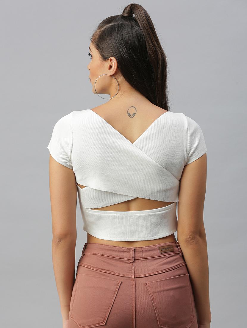 v-neck solid open back & tie top - 18392107 - Zoom Image - 3
