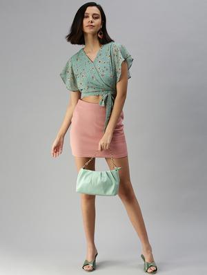 ruffle sleeved printed crop top - 18392302 - Standard Image - 4