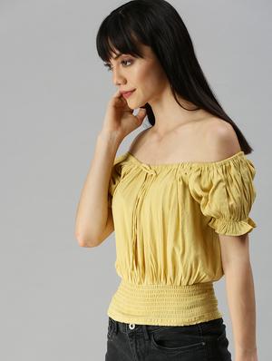 off shoulder solid crop top - 18392313 - Standard Image - 2