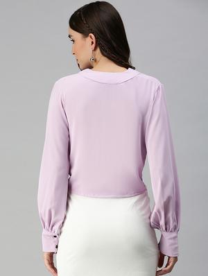 long sleeved solid high-low top - 18392347 - Standard Image - 3
