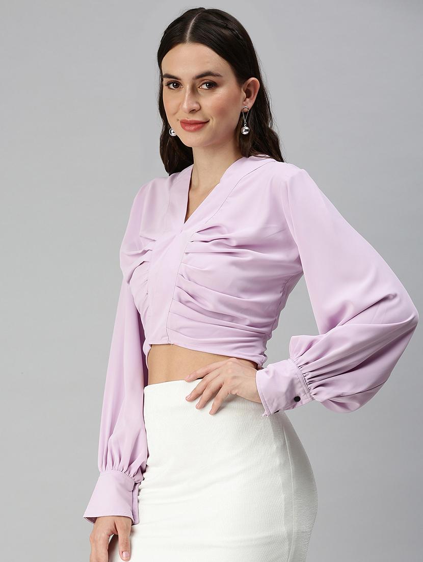 long sleeved solid high-low top - 18392347 - Zoom Image - 2