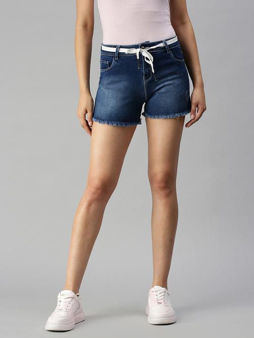 tie front washed denim shorts - 18392691 - Standard Image - 1
