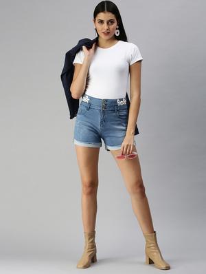 high rise washed denim shorts - 18392692 - Standard Image - 4