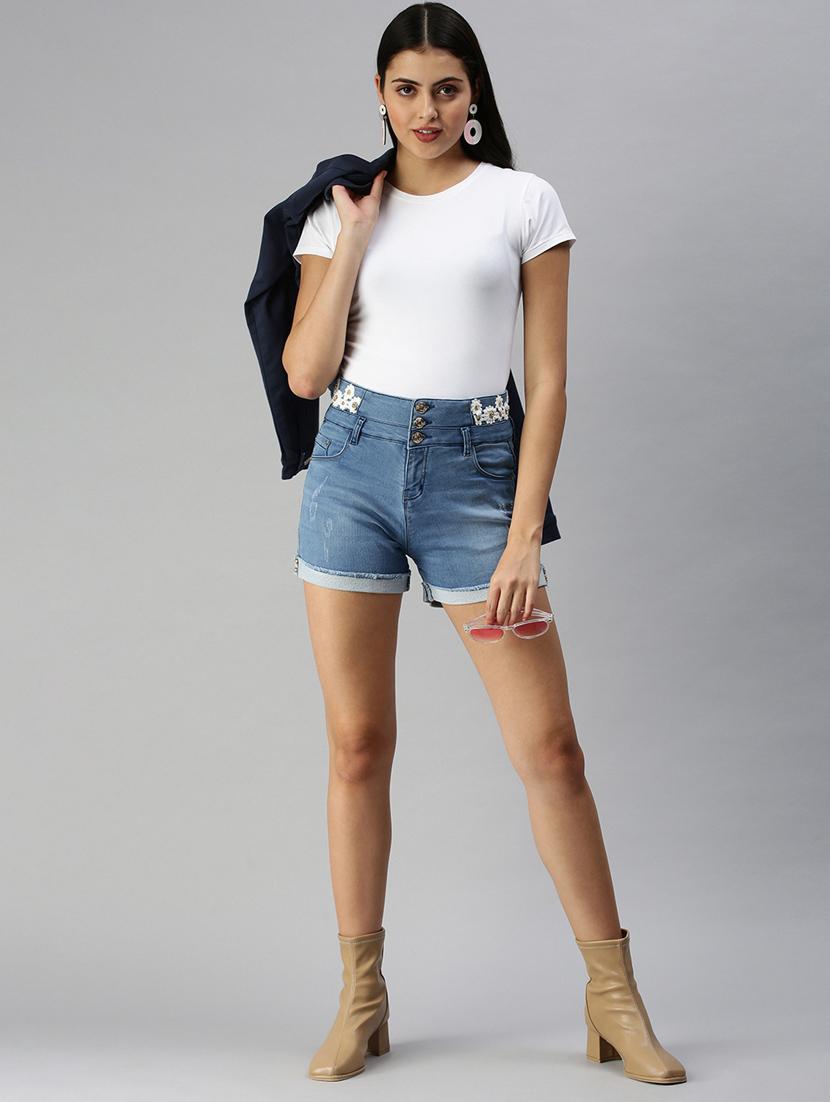 high rise washed denim shorts - 18392692 - Zoom Image - 4