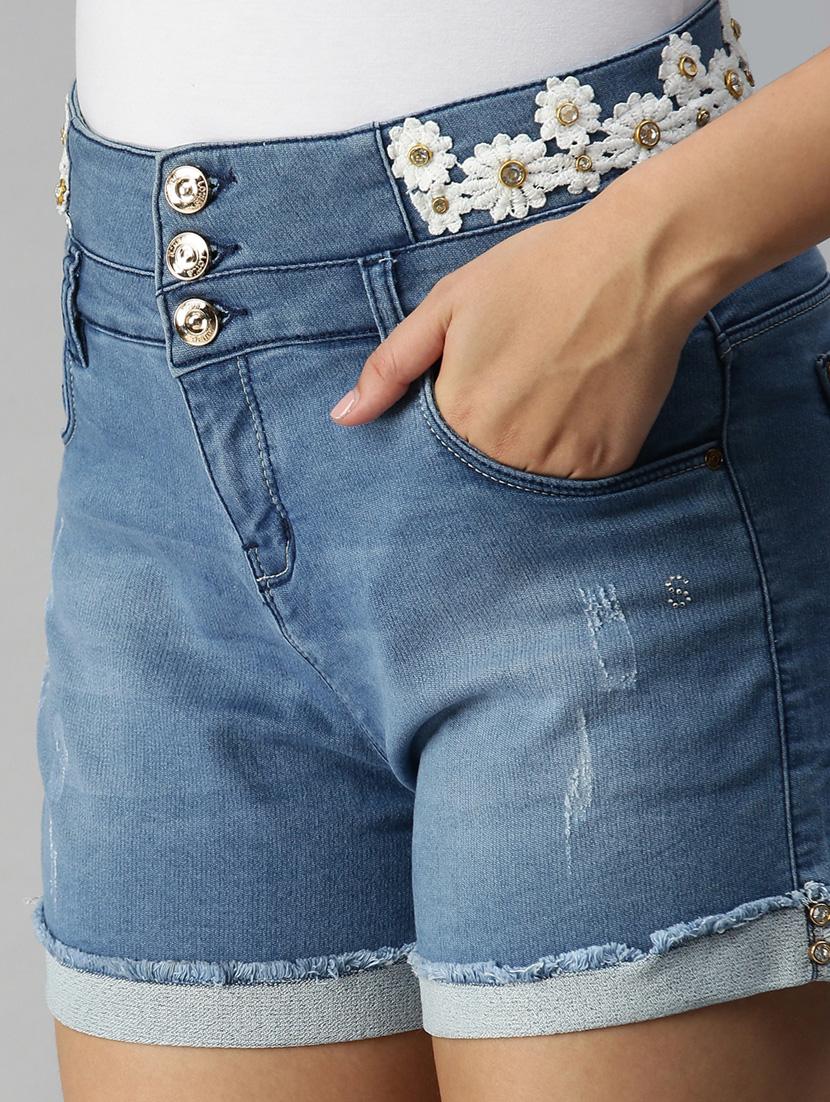 high rise washed denim shorts - 18392692 - Zoom Image - 5
