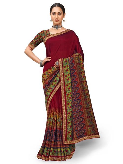 multi colored silk blend printed saree with blouse - 18392867 - Standard Image - 1