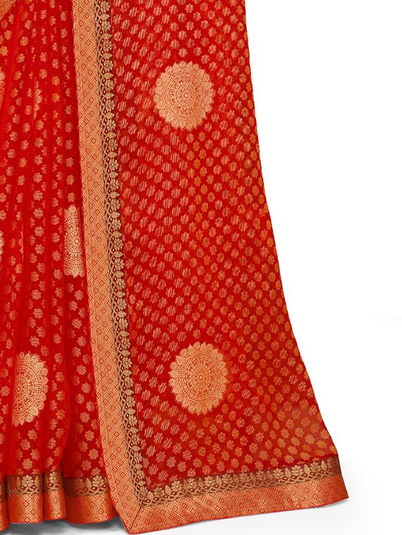 red cotton silk woven saree with blouse - 18392894 - Zoom Image - 4