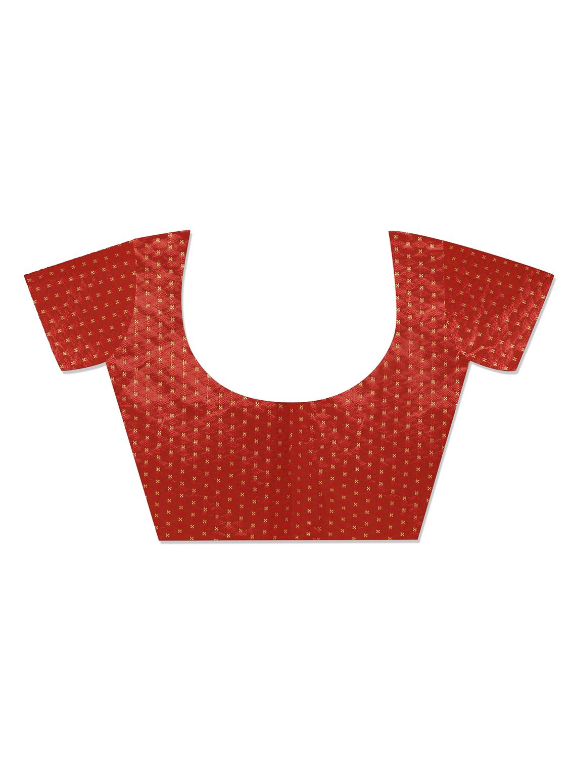 red cotton silk woven saree with blouse - 18392894 - Zoom Image - 5