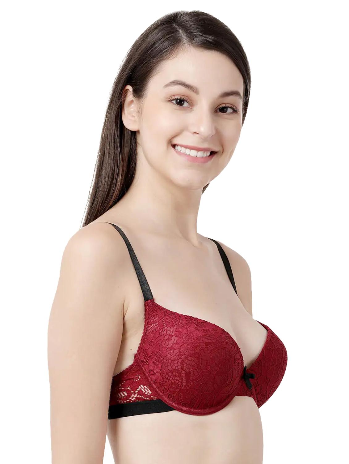 maroon lace plunge bra - 18393160 - Zoom Image - 2