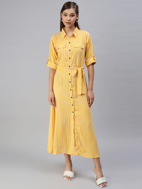 shirt collar striped a-line dress - 18393324 - Standard Image - 1