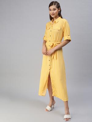shirt collar striped a-line dress - 18393324 - Standard Image - 2