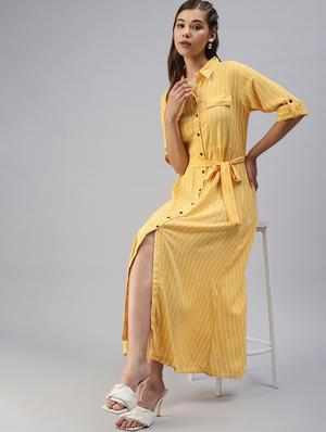 shirt collar striped a-line dress - 18393324 - Standard Image - 4