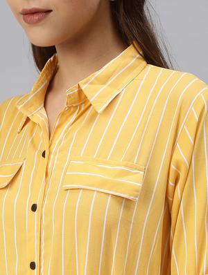 shirt collar striped a-line dress - 18393324 - Standard Image - 5
