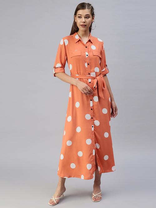 shirt collar polka dots a-line dress - 18393326 - Standard Image - 1