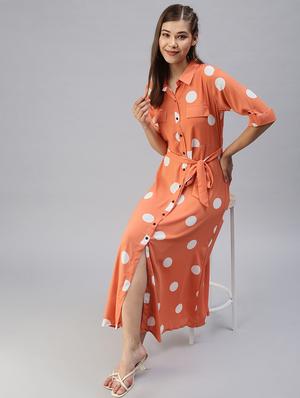 shirt collar polka dots a-line dress - 18393326 - Standard Image - 4