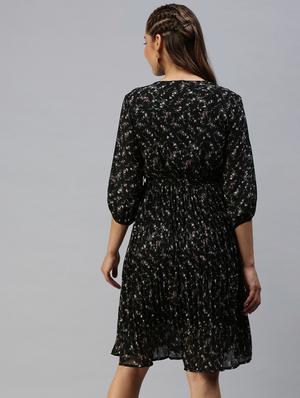 puff sleeve floral fit & flare dress - 18393344 - Standard Image - 3